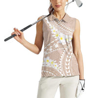 Polynesian Vintage Floral Women Sleeveless Polo Shirt Beige Motifs - Polynesian Pride