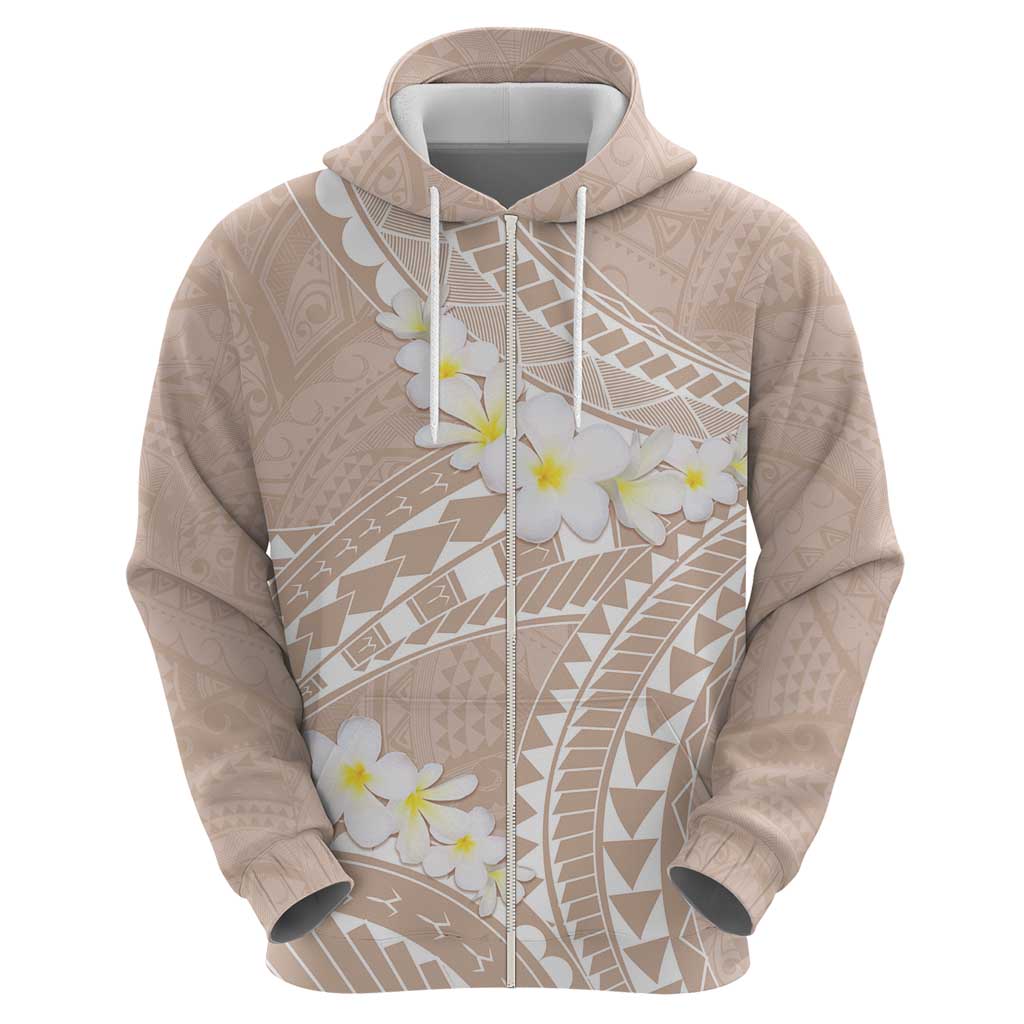 Polynesian Vintage Floral Zip Hoodie Beige Motifs LT7 - Polynesian Pride
