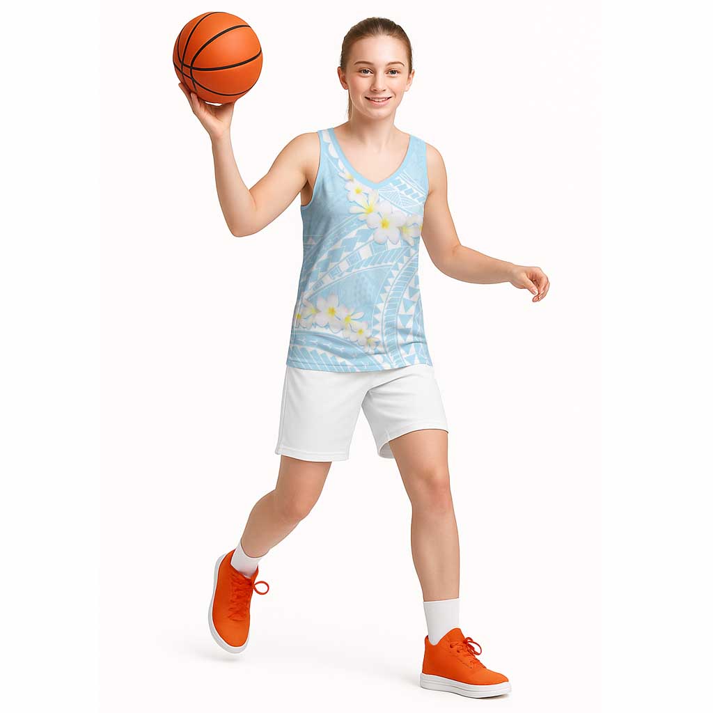 Polynesian Vintage Floral Basketball Jersey Azure Motifs LT7 - Polynesian Pride
