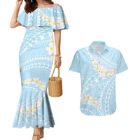 Polynesian Vintage Floral Couples Matching Mermaid Dress and Hawaiian Shirt Azure Motifs LT7 Azure - Polynesian Pride