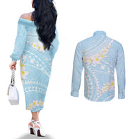 Polynesian Vintage Floral Couples Matching Off The Shoulder Long Sleeve Dress and Long Sleeve Button Shirt Azure Motifs LT7 - Polynesian Pride