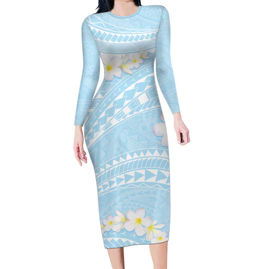 Polynesian Vintage Floral Family Matching Long Sleeve Bodycon Dress and Hawaiian Shirt Azure Motifs LT7 Mom's Dress Azure - Polynesian Pride
