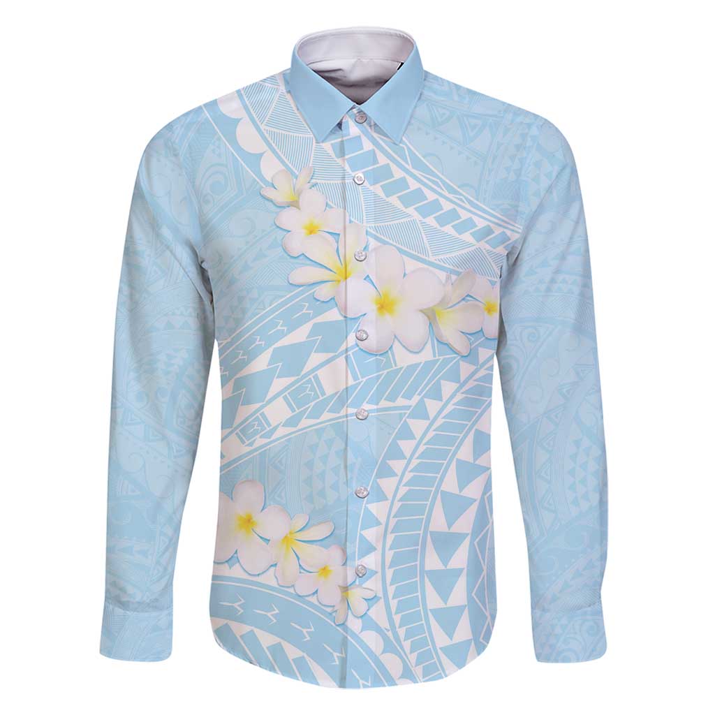 Polynesian Vintage Floral Family Matching Mermaid Dress and Hawaiian Shirt Azure Motifs LT7 Dad's Shirt - Long Sleeve Azure - Polynesian Pride