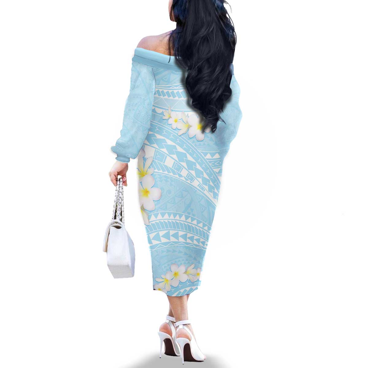 Polynesian Vintage Floral Family Matching Off The Shoulder Long Sleeve Dress and Hawaiian Shirt Azure Motifs LT7 - Polynesian Pride