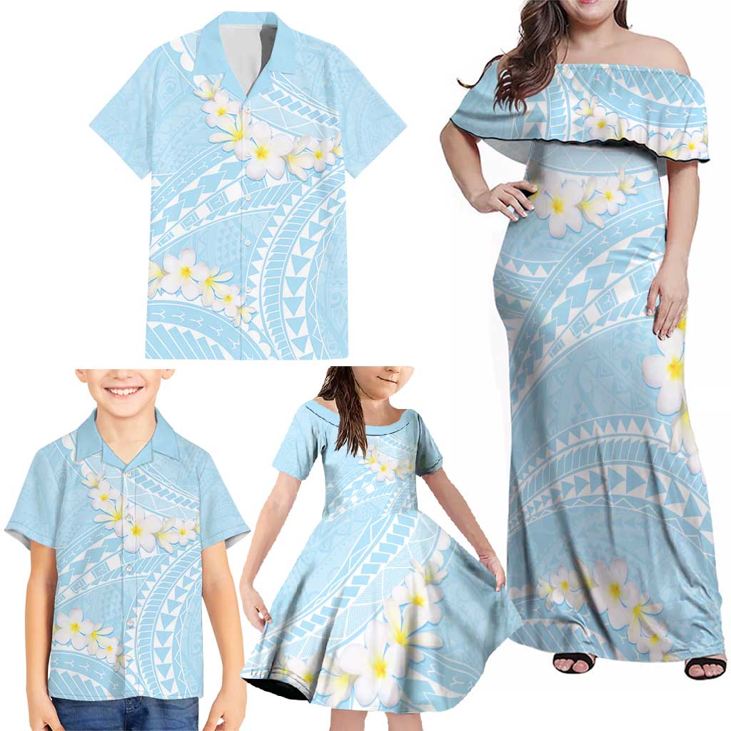 Polynesian Vintage Floral Family Matching Off Shoulder Maxi Dress and Hawaiian Shirt Azure Motifs LT7 - Polynesian Pride