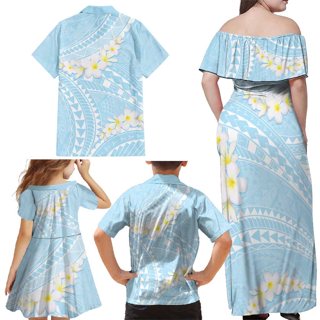 Polynesian Vintage Floral Family Matching Off Shoulder Maxi Dress and Hawaiian Shirt Azure Motifs LT7 - Polynesian Pride