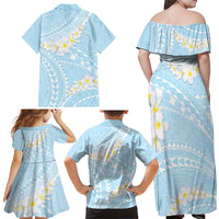 Polynesian Vintage Floral Family Matching Off Shoulder Maxi Dress and Hawaiian Shirt Azure Motifs LT7 - Polynesian Pride