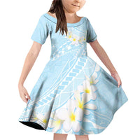 Polynesian Vintage Floral Family Matching Off Shoulder Short Dress and Hawaiian Shirt Azure Motifs LT7 Daughter's Dress Azure - Polynesian Pride