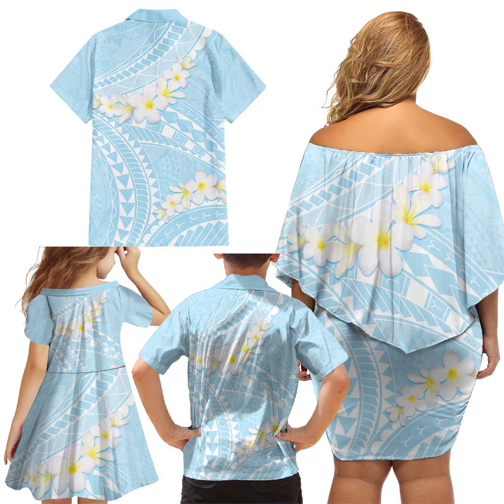 Polynesian Vintage Floral Family Matching Off Shoulder Short Dress and Hawaiian Shirt Azure Motifs LT7 - Polynesian Pride