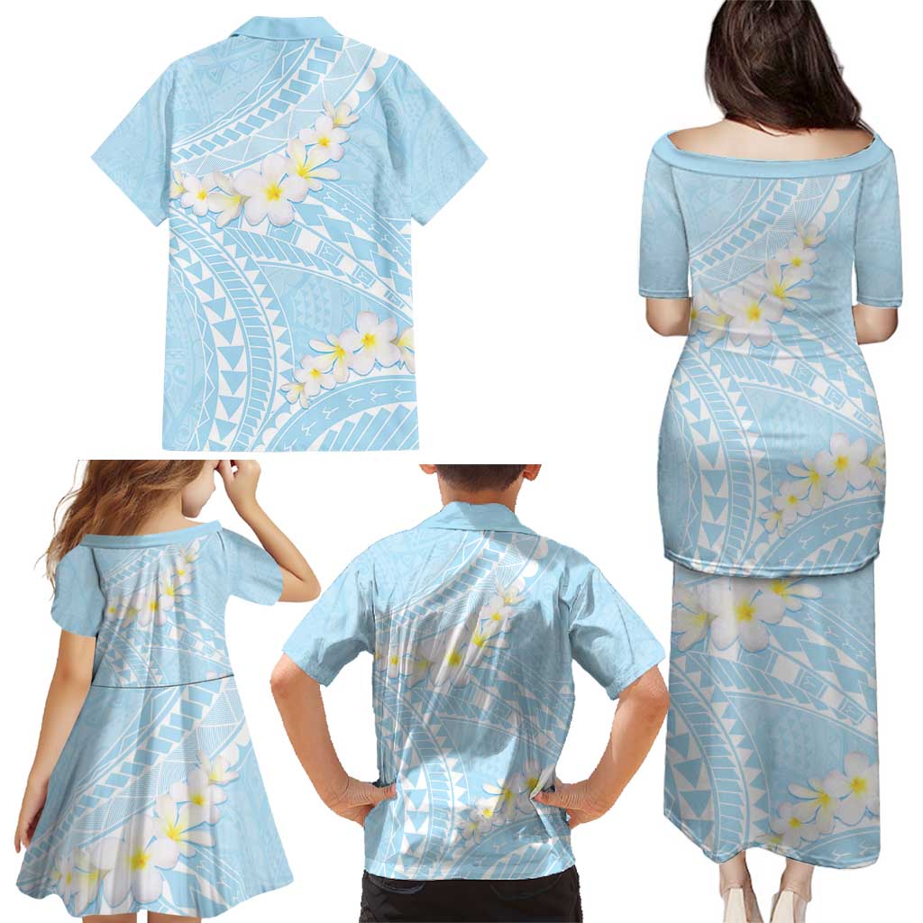 Polynesian Vintage Floral Family Matching Puletasi and Hawaiian Shirt Azure Motifs LT7 - Polynesian Pride