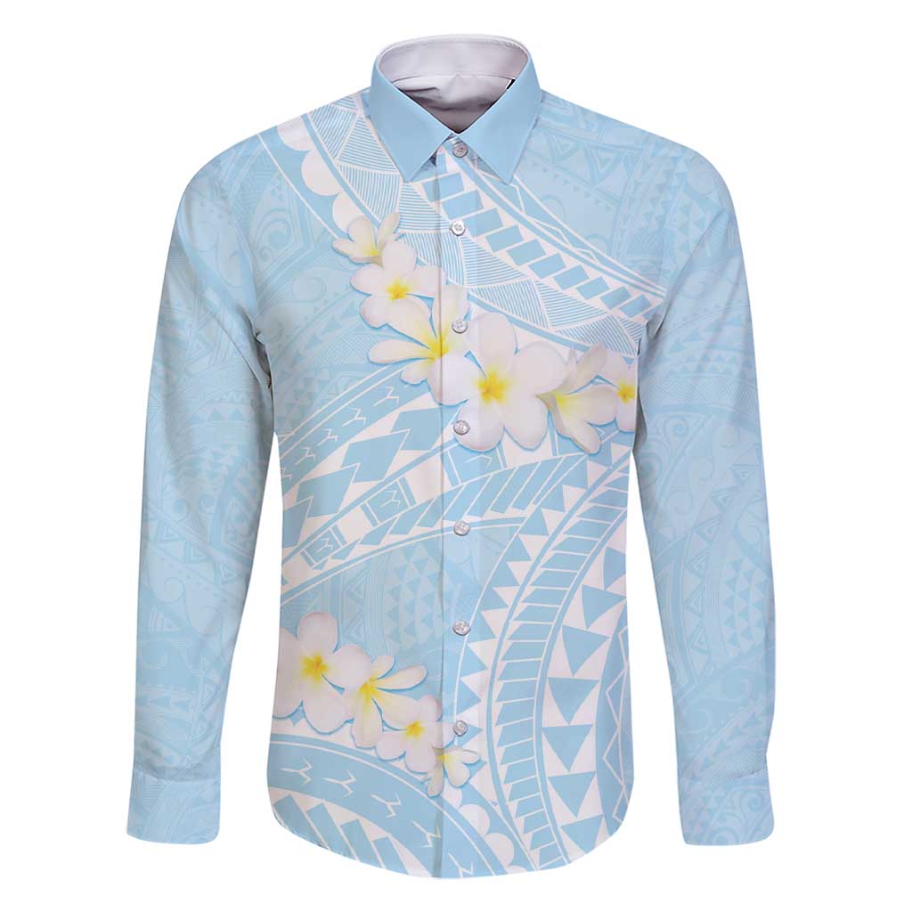 Polynesian Vintage Floral Family Matching Short Sleeve Bodycon Dress and Hawaiian Shirt Azure Motifs LT7 Dad's Shirt - Long Sleeve Azure - Polynesian Pride
