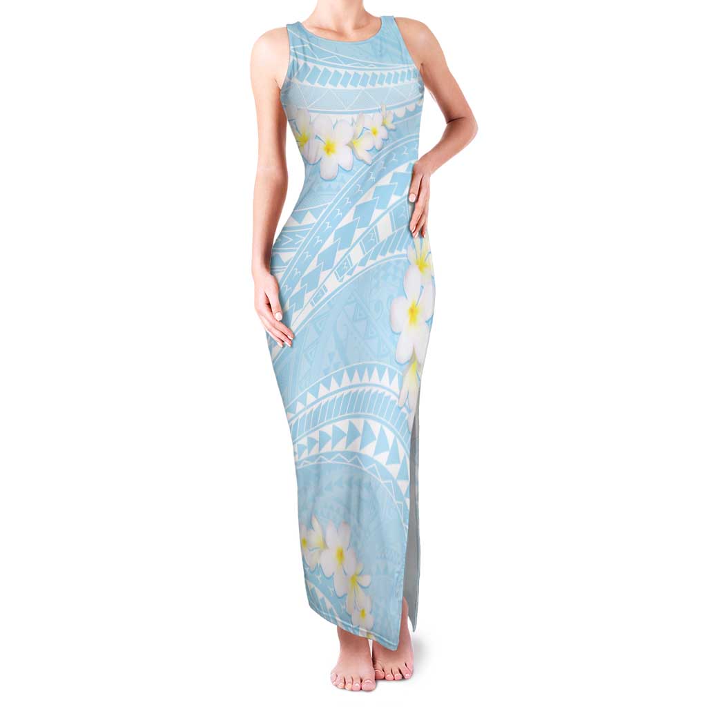 Polynesian Vintage Floral Family Matching Tank Maxi Dress and Hawaiian Shirt Azure Motifs LT7 Mom's Dress Azure - Polynesian Pride