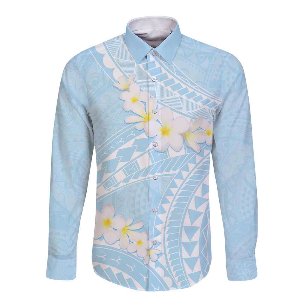 Polynesian Vintage Floral Long Sleeve Button Shirt Azure Motifs LT7 Unisex Azure - Polynesian Pride