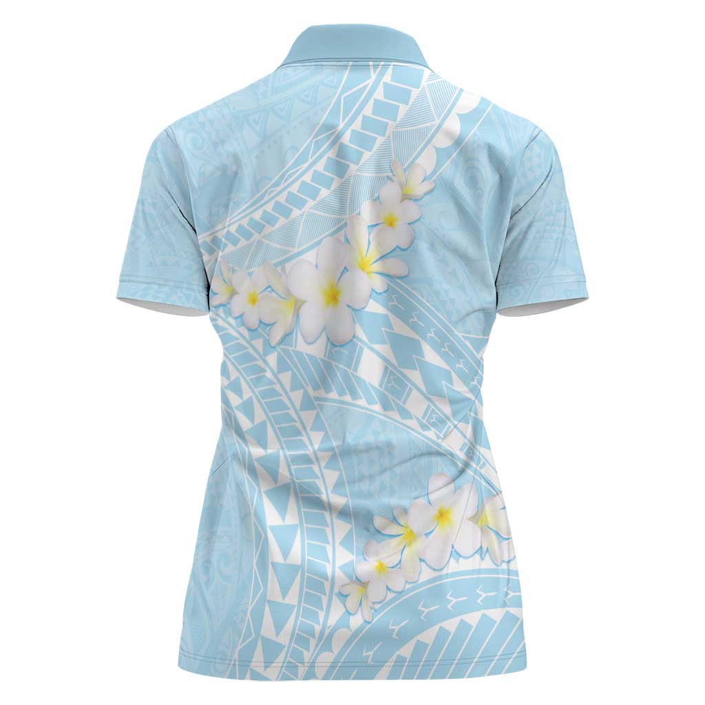 Polynesian Vintage Floral Women Polo Shirt Azure Motifs - Polynesian Pride