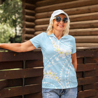 Polynesian Vintage Floral Women Polo Shirt Azure Motifs - Polynesian Pride