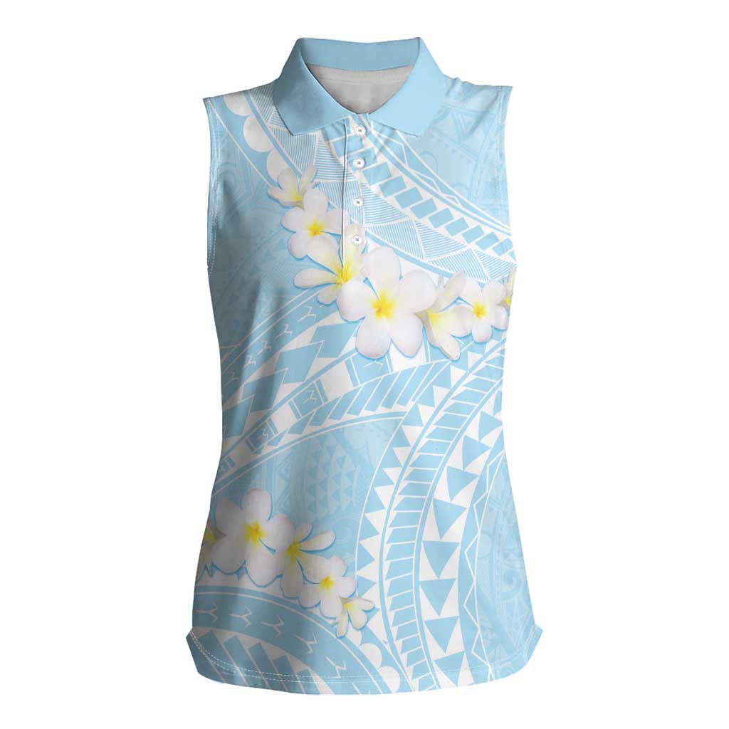 Polynesian Vintage Floral Women Sleeveless Polo Shirt Azure Motifs LT7 Female Azure - Polynesian Pride