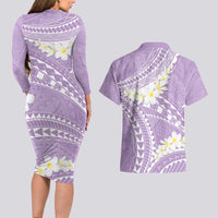 Polynesian Vintage Floral Couples Matching Long Sleeve Bodycon Dress and Hawaiian Shirt Lavender Motifs LT7 - Polynesian Pride