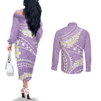 Polynesian Vintage Floral Couples Matching Off The Shoulder Long Sleeve Dress and Long Sleeve Button Shirt Lavender Motifs LT7 - Polynesian Pride