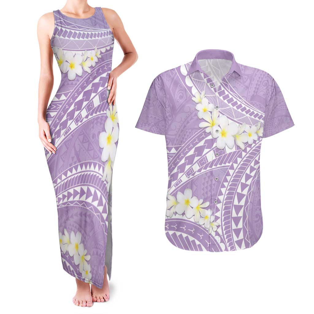 Polynesian Vintage Floral Couples Matching Tank Maxi Dress and Hawaiian Shirt Lavender Motifs LT7 Lavender - Polynesian Pride