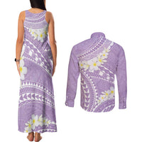 Polynesian Vintage Floral Couples Matching Tank Maxi Dress and Long Sleeve Button Shirt Lavender Motifs LT7 - Polynesian Pride