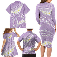 Polynesian Vintage Floral Family Matching Long Sleeve Bodycon Dress and Hawaiian Shirt Lavender Motifs LT7 - Polynesian Pride