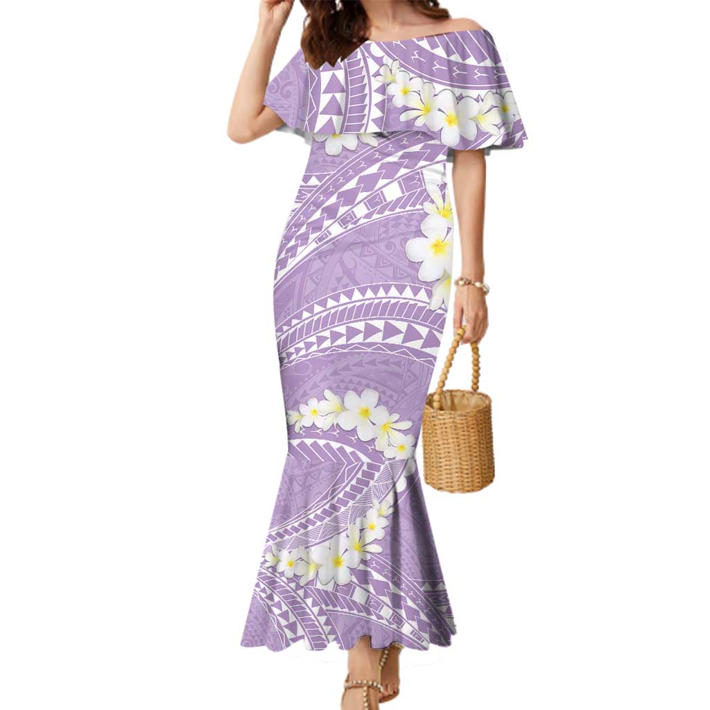 Polynesian Vintage Floral Family Matching Mermaid Dress and Hawaiian Shirt Lavender Motifs LT7 Mom's Dress Lavender - Polynesian Pride