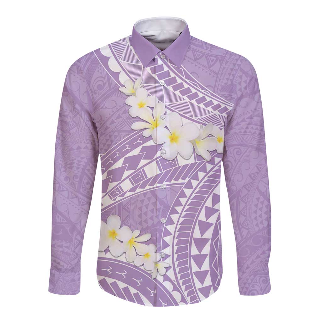 Polynesian Vintage Floral Long Sleeve Button Shirt Lavender Motifs LT7 Unisex Lavender - Polynesian Pride