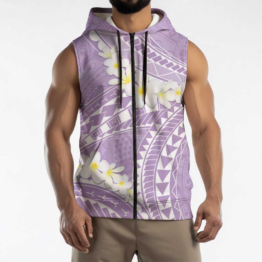 Polynesian Vintage Floral Sleeveless Zip Hoodie Lavender Motifs - Polynesian Pride