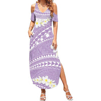 Polynesian Vintage Floral Summer Maxi Dress Lavender Motifs - Polynesian Pride