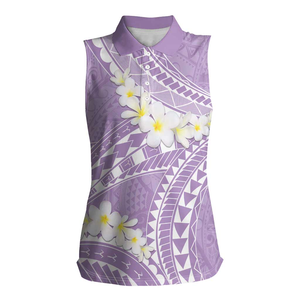 Polynesian Vintage Floral Women Sleeveless Polo Shirt Lavender Motifs LT7 Female Lavender - Polynesian Pride