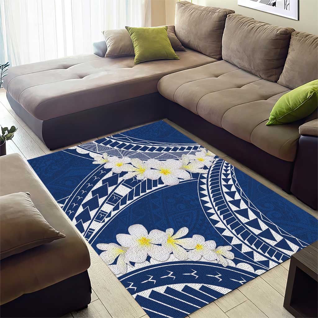Polynesian Vintage Floral Area Rug Navy Blue Motifs LT7 - Polynesian Pride