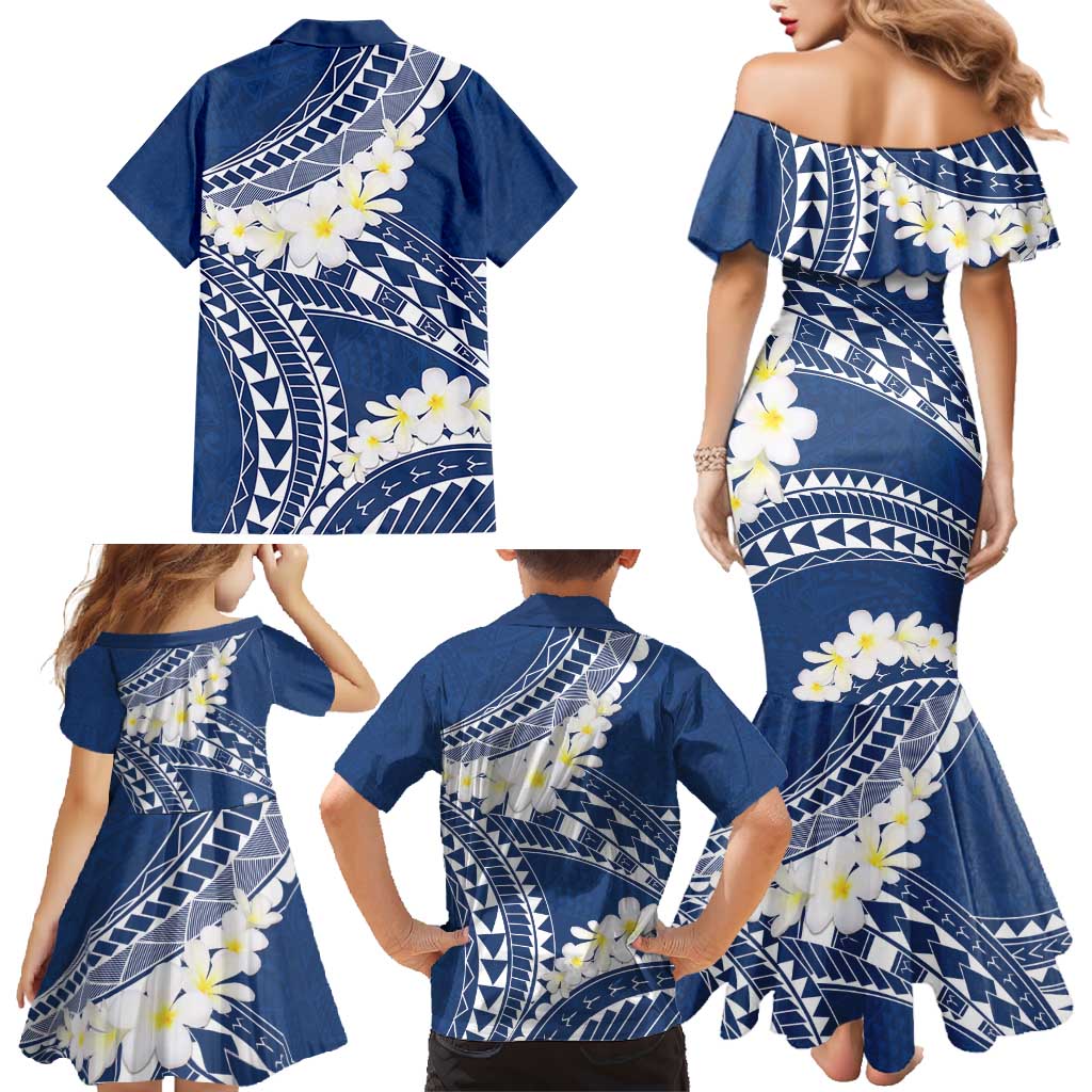 Polynesian Vintage Floral Family Matching Mermaid Dress and Hawaiian Shirt Navy Blue Motifs LT7 - Polynesian Pride