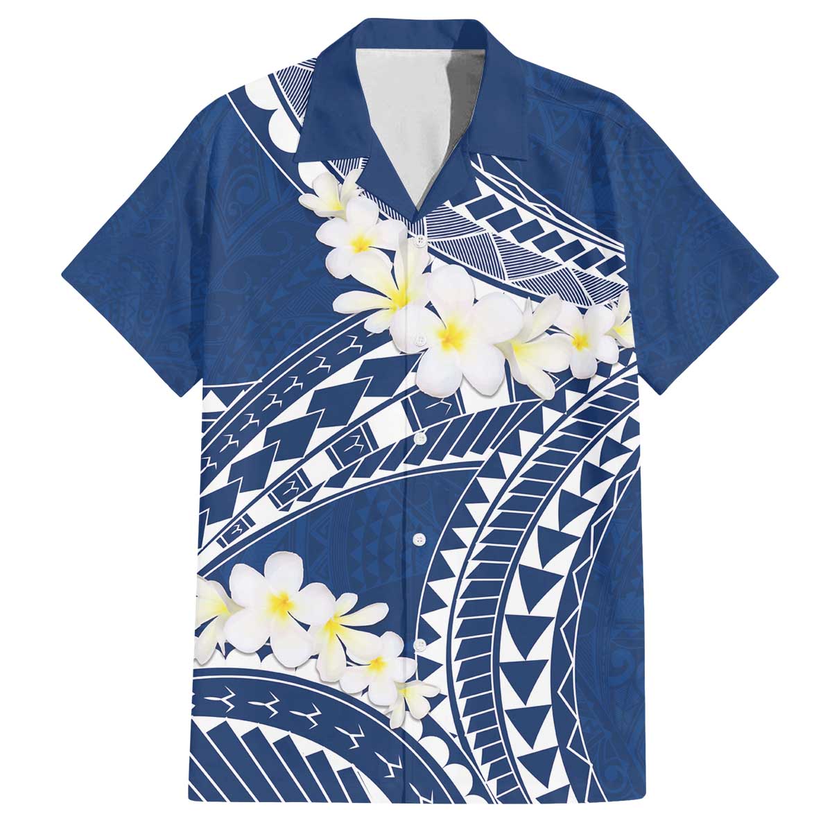 Polynesian Vintage Floral Family Matching Off The Shoulder Long Sleeve Dress and Hawaiian Shirt Navy Blue Motifs LT7 Dad's Shirt - Short Sleeve Navy Blue - Polynesian Pride