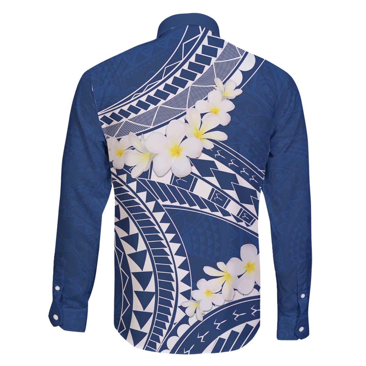 Polynesian Vintage Floral Family Matching Off The Shoulder Long Sleeve Dress and Hawaiian Shirt Navy Blue Motifs LT7 - Polynesian Pride