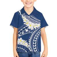 Polynesian Vintage Floral Family Matching Off The Shoulder Long Sleeve Dress and Hawaiian Shirt Navy Blue Motifs LT7 Son's Shirt Navy Blue - Polynesian Pride