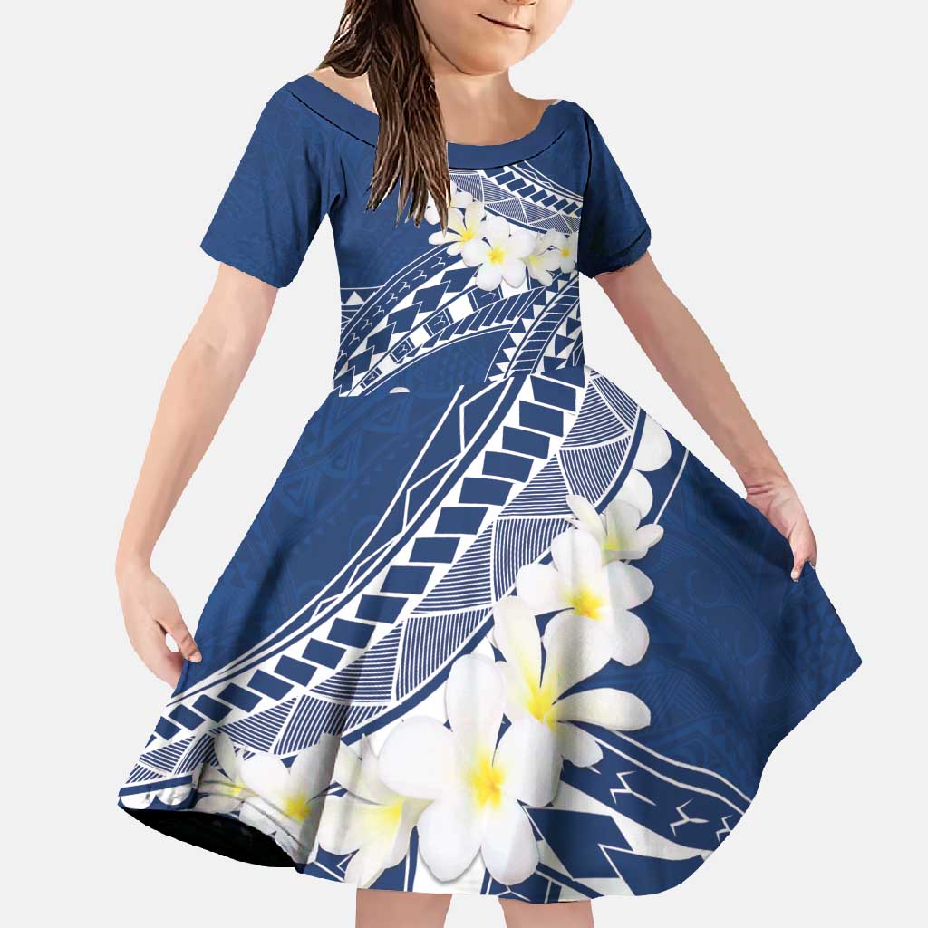 Polynesian Vintage Floral Family Matching Off Shoulder Maxi Dress and Hawaiian Shirt Navy Blue Motifs LT7 Daughter's Dress Navy Blue - Polynesian Pride