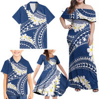 Polynesian Vintage Floral Family Matching Off Shoulder Maxi Dress and Hawaiian Shirt Navy Blue Motifs LT7 - Polynesian Pride