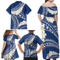 Polynesian Vintage Floral Family Matching Off Shoulder Maxi Dress and Hawaiian Shirt Navy Blue Motifs LT7 - Polynesian Pride