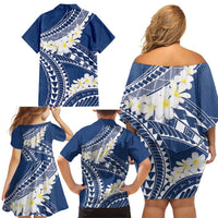 Polynesian Vintage Floral Family Matching Off Shoulder Short Dress and Hawaiian Shirt Navy Blue Motifs LT7 - Polynesian Pride