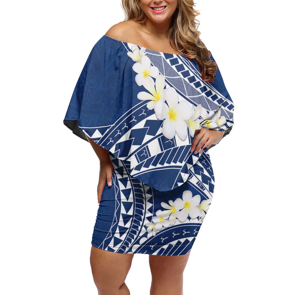 Polynesian Vintage Floral Family Matching Off Shoulder Short Dress and Hawaiian Shirt Navy Blue Motifs LT7 Mom's Dress Navy Blue - Polynesian Pride