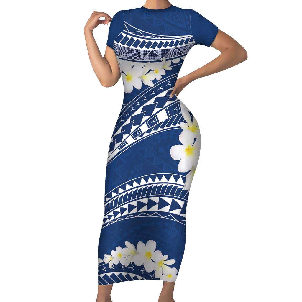 Polynesian Vintage Floral Family Matching Short Sleeve Bodycon Dress and Hawaiian Shirt Navy Blue Motifs LT7 Mom's Dress Navy Blue - Polynesian Pride