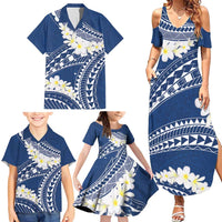 Polynesian Vintage Floral Family Matching Summer Maxi Dress and Hawaiian Shirt Navy Blue Motifs LT7 - Polynesian Pride