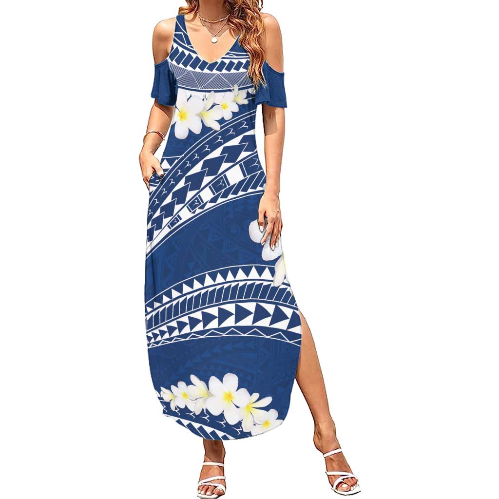 Polynesian Vintage Floral Family Matching Summer Maxi Dress and Hawaiian Shirt Navy Blue Motifs LT7 Mom's Dress Navy Blue - Polynesian Pride