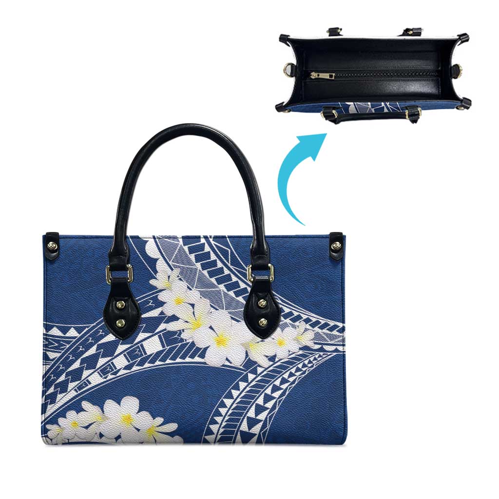 Polynesian Vintage Floral Leather Bag Navy Blue Motifs - Polynesian Pride