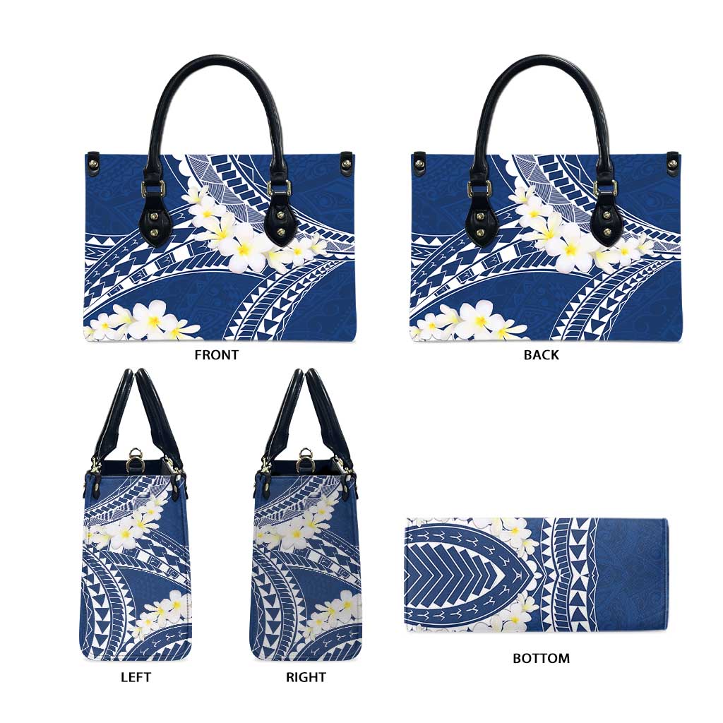 Polynesian Vintage Floral Leather Bag Navy Blue Motifs - Polynesian Pride