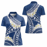 Polynesian Vintage Floral Women Polo Shirt Navy Blue Motifs - Polynesian Pride