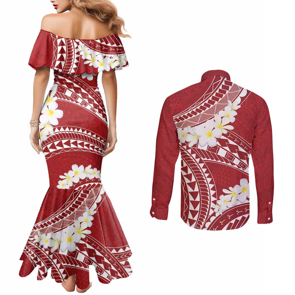 Polynesian Vintage Floral Couples Matching Mermaid Dress and Long Sleeve Button Shirt Scarlet Motifs LT7 - Polynesian Pride