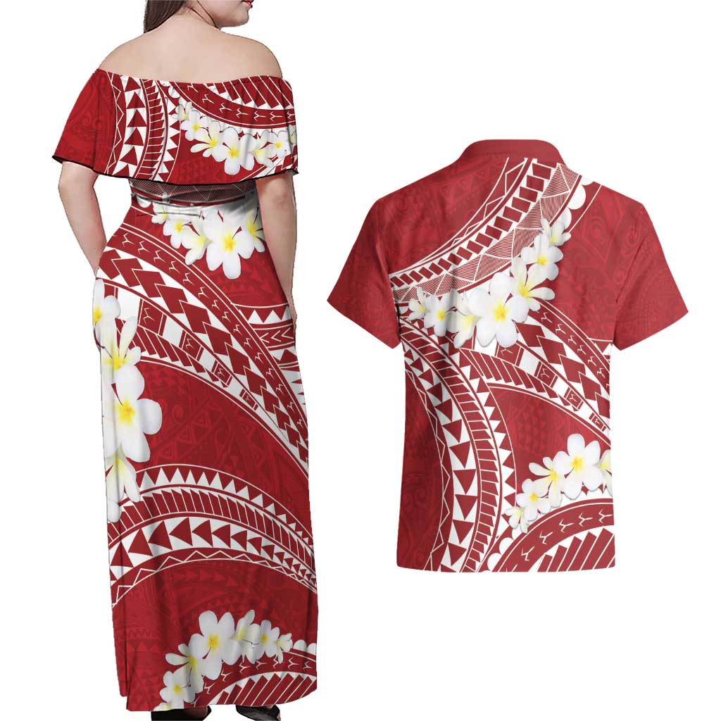 Polynesian Vintage Floral Couples Matching Off Shoulder Maxi Dress and Hawaiian Shirt Scarlet Motifs LT7 - Polynesian Pride