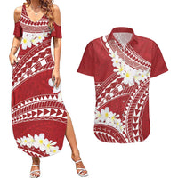 Polynesian Vintage Floral Couples Matching Summer Maxi Dress and Hawaiian Shirt Scarlet Motifs LT7 Scarlet - Polynesian Pride