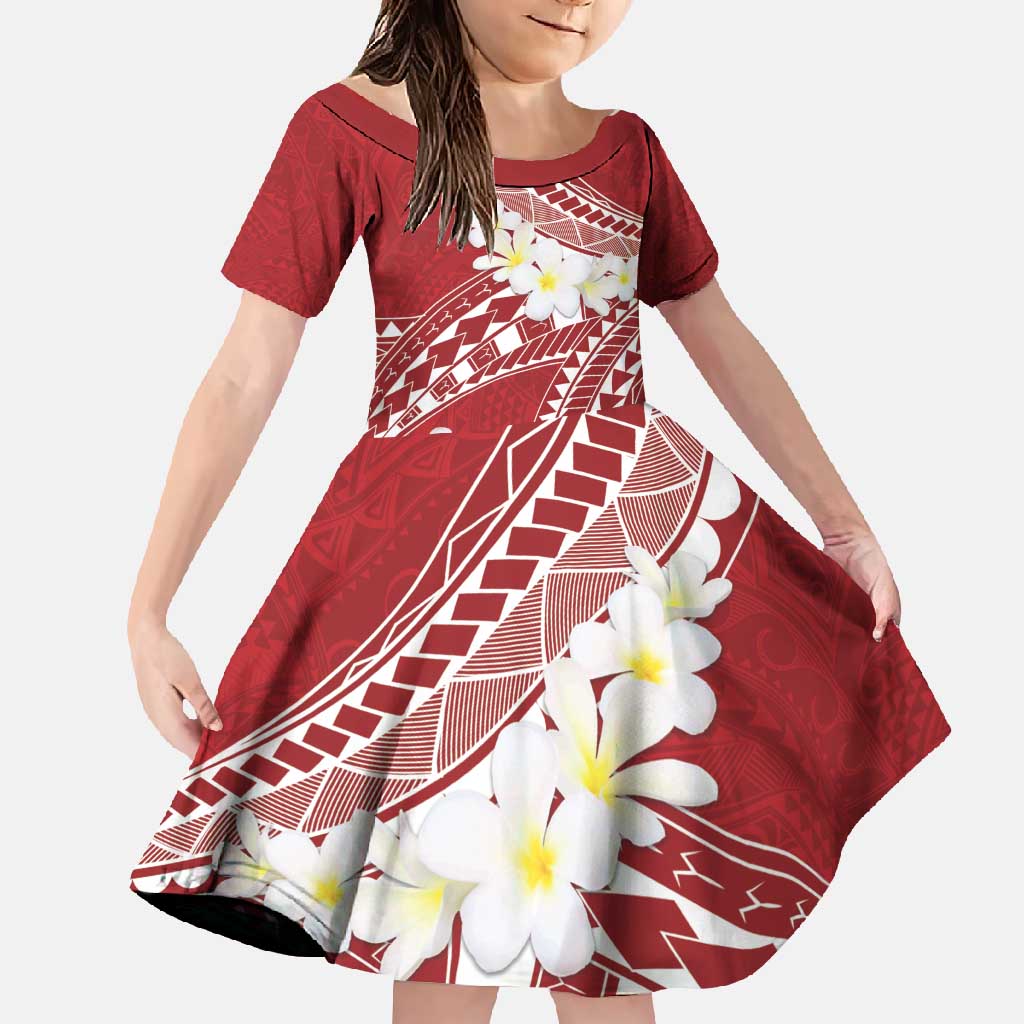 Polynesian Vintage Floral Family Matching Mermaid Dress and Hawaiian Shirt Scarlet Motifs LT7 Daughter's Dress Scarlet - Polynesian Pride